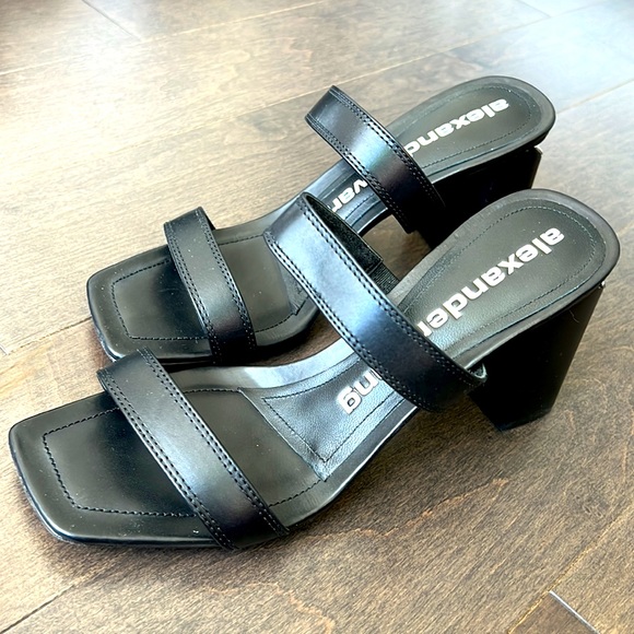 ALEXANDER WANG Hayden Leather Doubled Strap Heeled Sandals - Size 39, Black - Picture 3 of 10